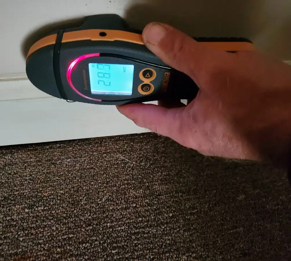 Moisture detection at baseboard during Burst Pipe Cleanup in Charleston